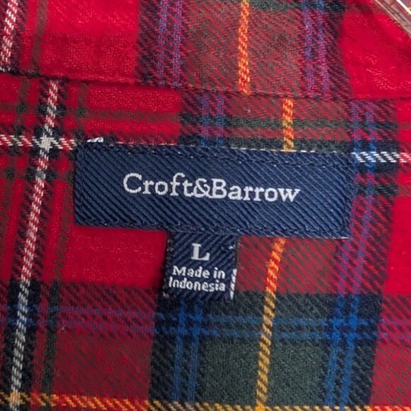 Croft & Barrow Flannel Plaid Shirt Mens Size Large Red Long Sleeve Button Down - Picture 5 of 11